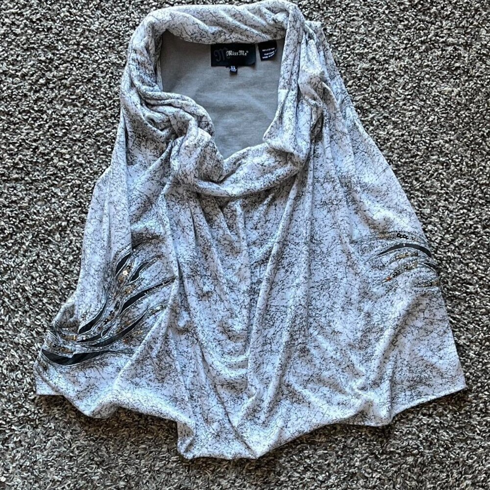 Y2K Miss Me Blouse Womens XS Black/White Cowl Neck Babydoll Sequined Grunge